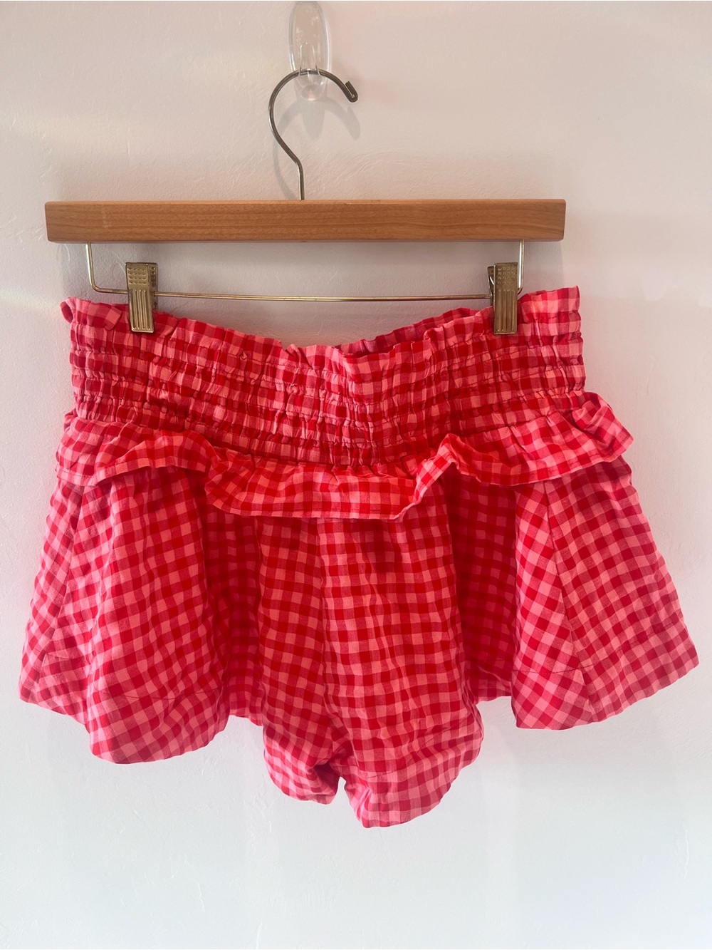 TCEC Red & Pink Gingham Ruffle Smocked Skort - Size L